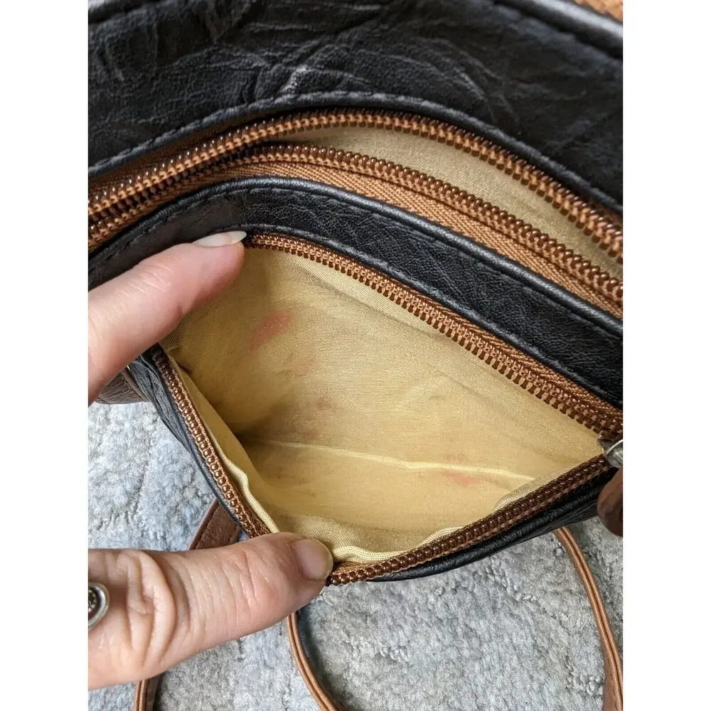 Stone & Co Black & Brown PVC Leather Crossbody Purse Adjustable Strap Bag travel